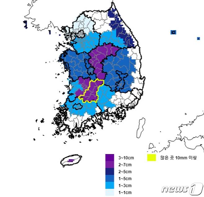 17~18일 예상 적설량 모식도(기상청 제공) ⓒ 뉴스1