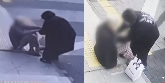 지난 7일 서울 은평구에서 길을 잃은 치매 노인에게 자신의 외투를 벗어주고 간 김선씨. (채널A 갈무리)