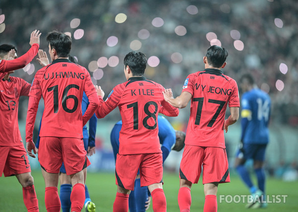 황의조, 이강인, 정우영(왼쪽부터, 한국 남자 축구 대표팀). 서형권 기자