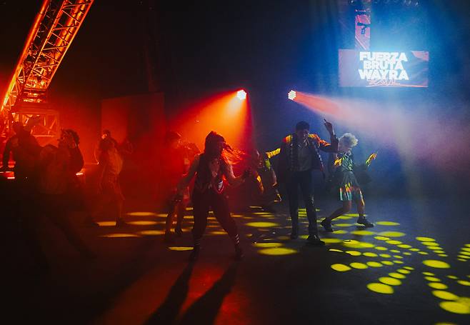 "Fuerza Bruta Wayra" cast members show dance performances on the stage. (Crescent Entertainment)