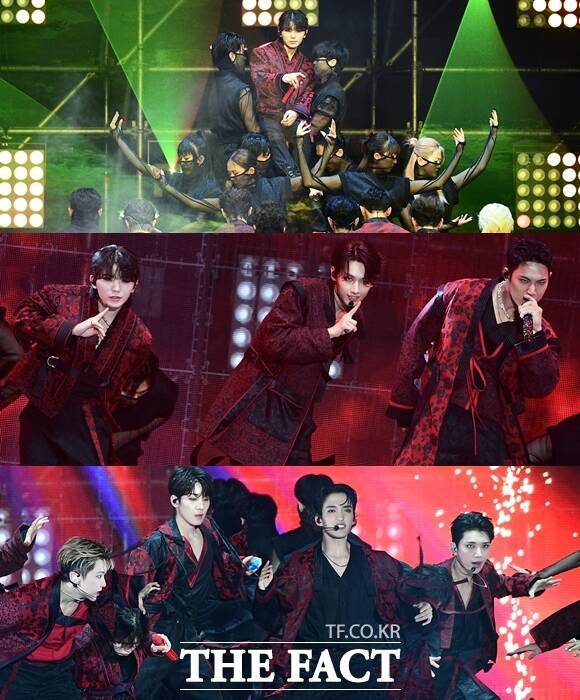 세븐틴은 'FML'로 긍정적인 메시지를 전한 후, '손오공'으로 이어지는 강렬하고 압도적인 군무 퍼포먼스를 선보이며 '2023 더팩트 뮤직 어워즈'를 빛냈다. /이동률 기자