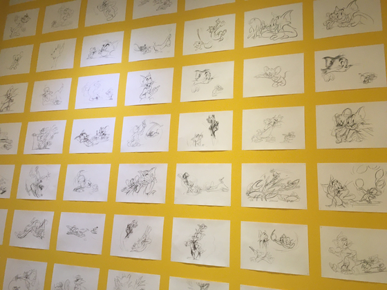 Copies of original sketches for the ″Tom and Jerry″ cartoons are on display at the ″Celebrating Every Story″ exhibition at the Dongdaemun Design Plaza in Dongdaemun District, central Seoul, on Nov. 17, a day before the official opening of the exhibition. [LIM JEONG-WON]