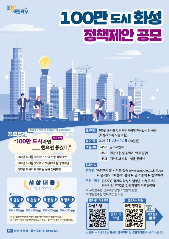 100만 도시 화성 정책 제안 공모 포스터. 화성시 제공