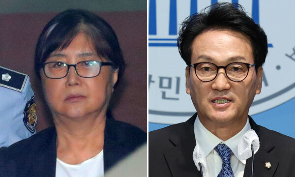 최서원씨(왼쪽), 더불어민주당 안민석 의원. 뉴시스