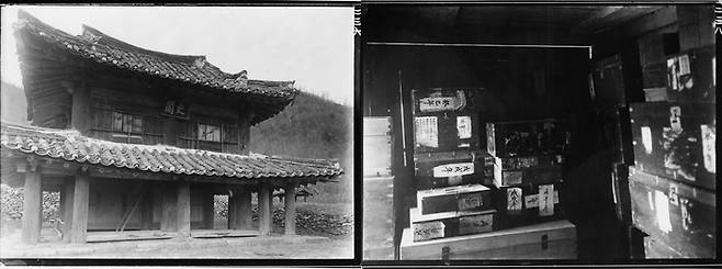 일제강점기에 찍은 강원 평창 오대산 사고. 1910년 국권 상실 후 오대산 사고의 서책은 국권피탈 후인 1913년 10월 일본 도쿄대학(東京大) 도서관으로 반출됐다가 1923년 간토(關東) 대지진으로 대부분 불타 없어졌다. 국립중앙박물관 소장자료