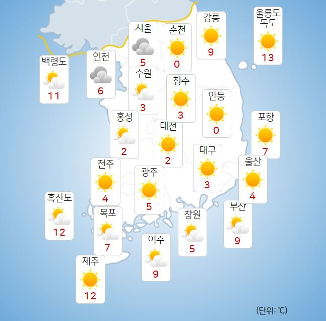 ⓒ기상청: 오늘(22일) 오전 전국날씨