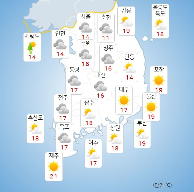 ⓒ기상청: 오늘(22일) 오후 전국날씨