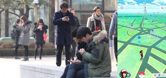 서울 광화문에서 포켓몬고를 즐기는 시민들(왼쪽)과 포켓몬고 게임 화면/조선일보DB