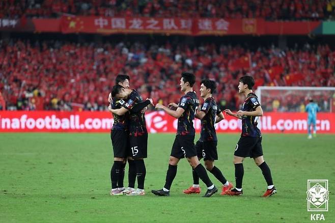 악명 높은 중국 원정서 승리를 거둔 축구대표팀. ⓒ 대한축구협회