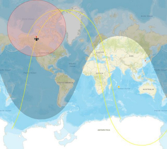 26일 오후 4시 20분 현재 북한 발사 군사정찰위성 ‘만리경 1호’의 위치 및 궤적. 엔투요 캡처