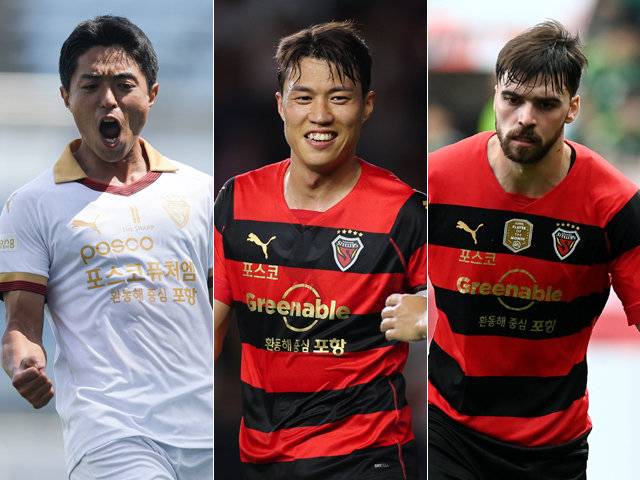 포항 백성동·김승대·제카(왼쪽부터). 사진 | 한국프로축구연맹, 스포츠동아DB