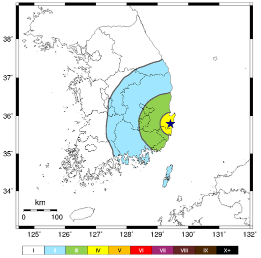 진도 상세정보( 예상진도 ). 기상청 제공