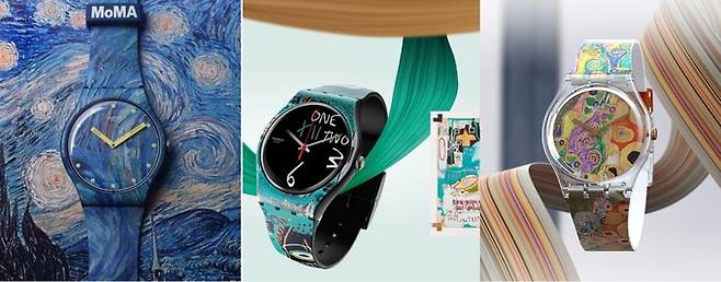 스와치(Swatch)가 출시한 '반 고흐'(좌측), '바스키아'(가운데), '클림트'(오른쪽) 에디션.