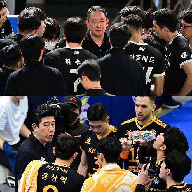 최태웅(위) 현대캐피탈 감독과 후인정 KB손해보험 감독. 제공 | 한국배구연맹