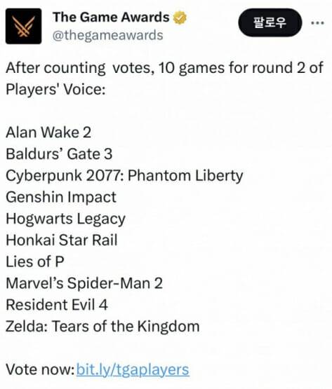 올해의 플레이어 보이스 2라운드에 진출한 P의거짓