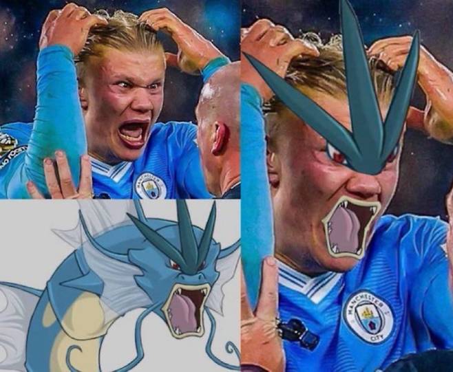 홀란과 갸라도스를 합성한 사진. 사진=아웃 오브 컨텍스트 풋볼