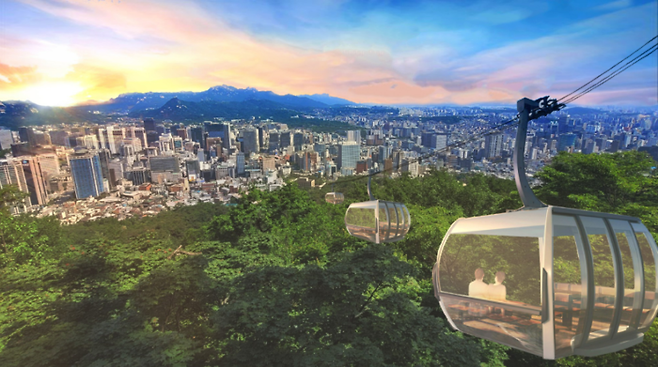서울시는 남산 곤돌라 조성을 위한 설계·시공 입찰공고를 6일 게시했다고 밝혔다. 남산 곤돌라는 2016년 무산된 이후 7년 만에 재추진된다. 서울시 제공