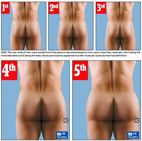 미국인이 좋아하는 남성 엉덩이 모습. 1순위 부터 5순위까지 [사진=데일리메일 캡처]