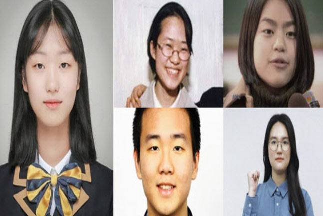 2024학년도 수능 만점자 유리아양(왼쪽)과 역대 수능 만점자 오승은, 박혜진, 김선우.박창희씨.(시계방향 순) (사진=연합뉴스, MBC보도 캡처)