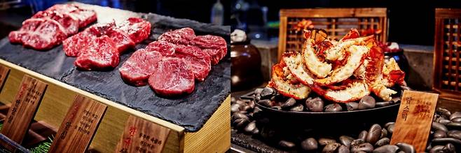 리뉴얼된 레스토랑&뷔페 ‘데메테르(DEMETER)’가 겨울 시즌을 맞아 지속가능한 식재료들을 활용해 풍성해진 메뉴와 감각적인 푸드 스타일링을 선보인다. 셰프가 직접 요리하는 즐거움을 선사하는 라이브 스테이션, 지속가능한 식재료를 사용한 씨푸드 스테이션, 더욱 새로워진 그릴 스테이션, 다양한 디저트 등이 보강됐다. 금요일(석식)에는 ‘랍스타 나잇(Lobster Night)’엔 쫄깃한 식감이 매력적인 그릴 랍스타 구이를 무제한으로 즐길 수 있다. 토요일(중·석식)과 일요일(중식)에는 한우 등심과 안심, 부채살 등을 고객이 직접 고르면 쉐프가 취향에 맞게 즉석에서 조리해 주는 '한우 스테이션'이 마련된다. ‘일식 스테이션’에서는 한우 초밥, 계절별 흰 살 생선 초밥을 즐길 수 있는 것은 물론, 겨울 제철 식재료인 굴과 과메기, 전어를 활용한 메뉴도 선보인다./사진= 더블트리 바이 힐튼