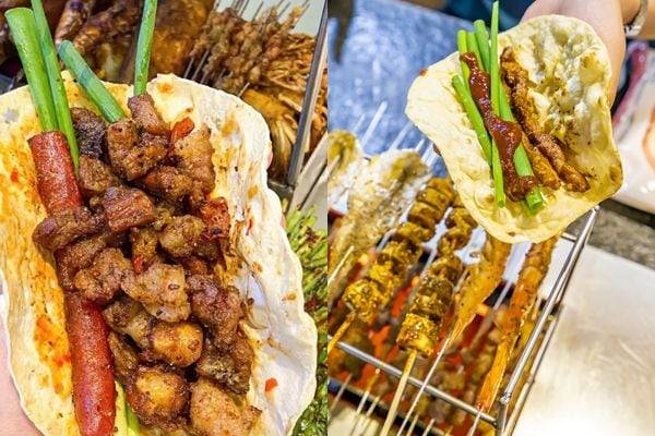 최근 중국 소셜미디어 웨이보에 올라온 '쯔보 꼬치구이' 인증 사진. 잘 익은 꼬치구이를 얇은 전병에 싸서 먹는 것이 특징이다./웨이보