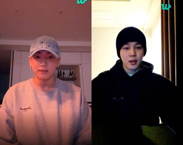 지민과 정국은 입대 직전까지 라이브 방송을 통해 팬들에게 진심어린 인사를 전하며 '월드클래스'다운 팬사랑을 드러냈다. 위버스 캡처