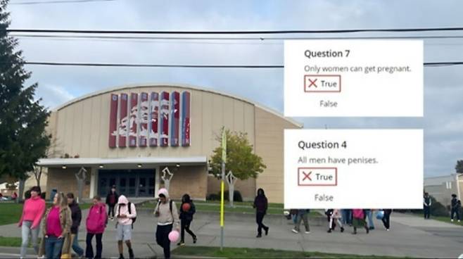 미국 워싱턴 주 시애틀 실스 국제 고등학교와 당시 실시된 학생 대상 ‘젠더와 성의 이해’ 시험에서 나온 문항. KTTH 캡쳐