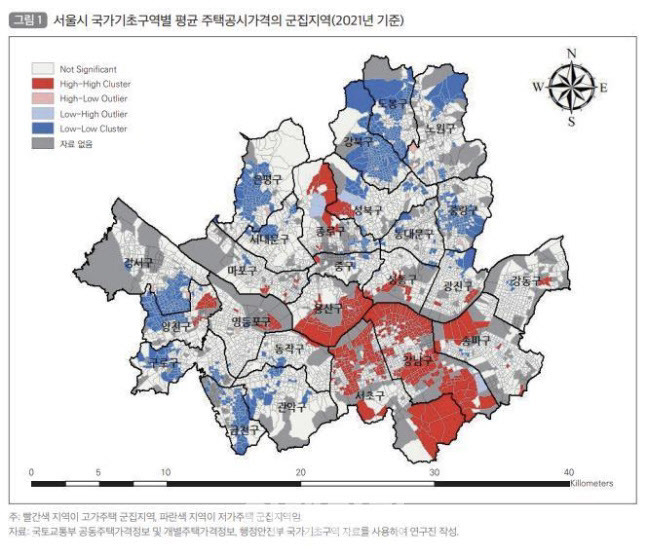 서울의 주택가격에 따른 주거지 분리 정도 (사진=국토연구원)