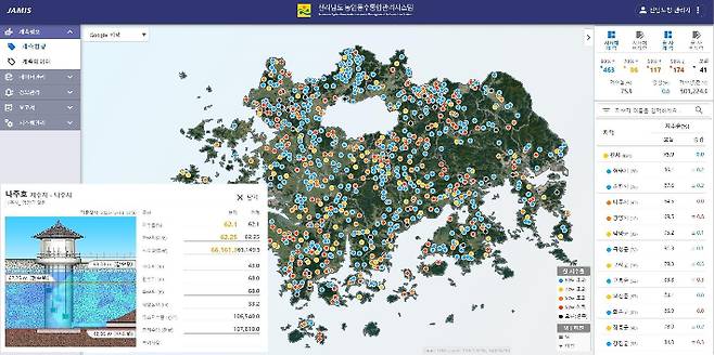 농업용수 통합관리시스템 초기 화면. 전라남도 제공