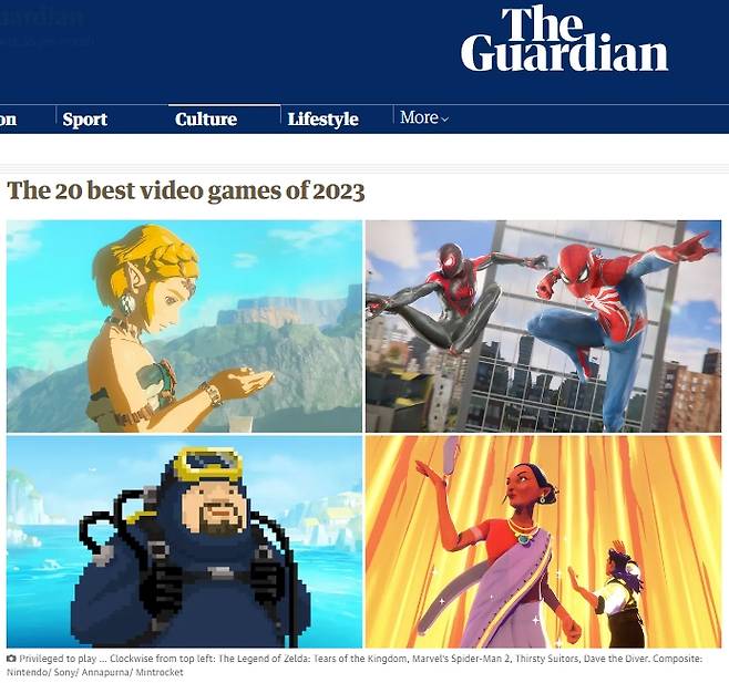 영국 매체 가디언(The Guardian)은 ‘The 20 best video games of 2023’ 중 5위로 데이브를 선정했다.