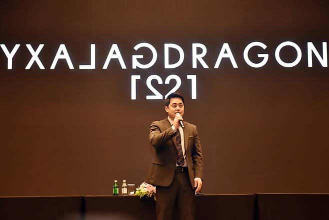 Cho Sung-hae, chief ESG officer of Galaxy Corporation, speaks at a press conference for G-Dragon in Seoul on Thurs. (Galaxy Corporation)