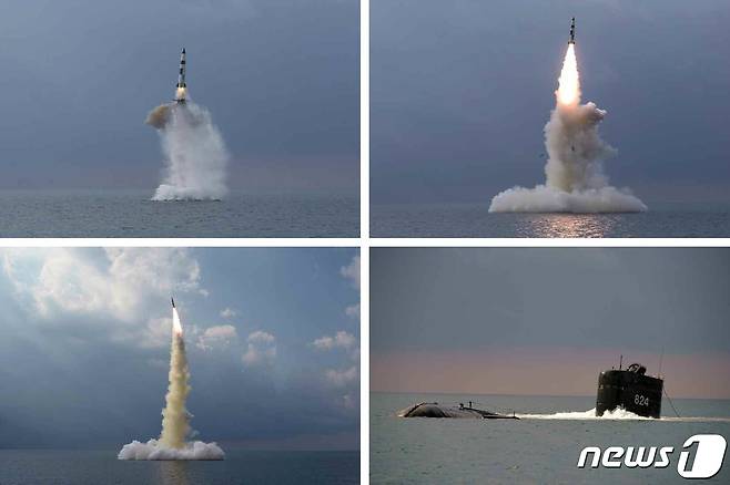 (평양 노동신문=뉴스1) =  북한이 지난 2021년 10월19일 '신형 잠수함발사탄도탄(SLBM)'을 '8.24 영웅함'이라는 이름의 잠수함에서 발사했다면서 공개한 사진. [국내에서만 사용가능. 재배포 금지. DB 금지. For Use Only in the Republic of Korea. Redistribution Prohibited] rodongphoto@news1.kr