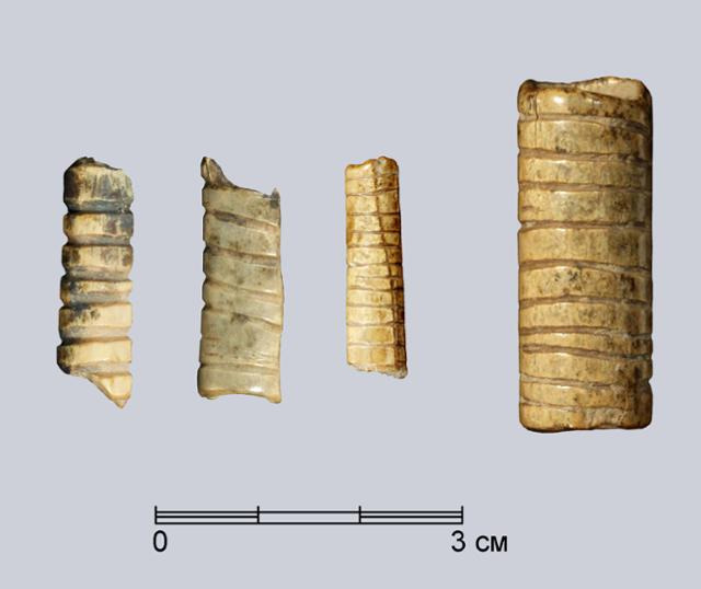 눈금을 새긴 뼈장신구. 러시아과학원 고고민족문화연구소 제공