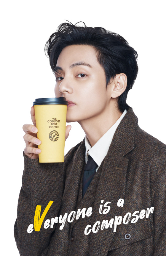 BTS member V poses in a Compose Coffee poster ad. [COMPOSE COFFEE]