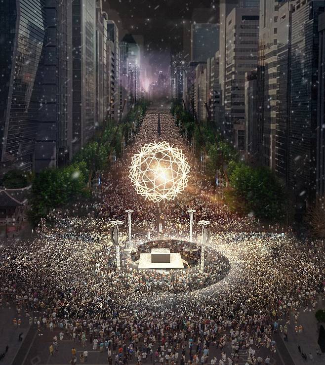 This image, provided by the Seoul city government, shows the imagined image of the "Midnight Sun," to be installed as part of the city's New Year's Eve countdown event.