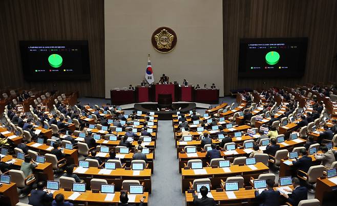 지난 10월 국회 본회의에서 특정중대범죄 피의자 등 신상정보 공개에 관한 법률안이 통과되고 있다. [연합]