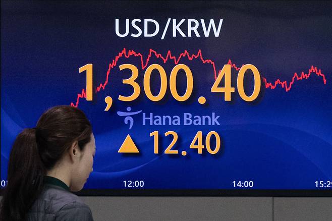 새해 첫 증시 개장일인 2일 서울 중구 하나은행 명동점 딜링룸 전광판에 달러·원 환율이 전 거래일보다 12.4원 오른 1300.4원을 나타내고 있다. /뉴스1 제공