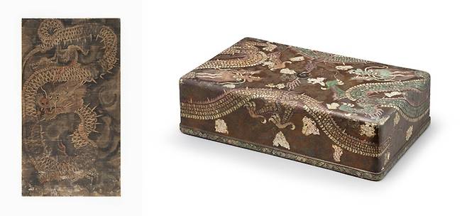 구름 속의 용을 표현한 조선 후기의 그림 ‘운룡도’(왼쪽)와 용 무늬가 아름다운 대모함. 국립민속박물관 제공