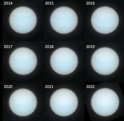2015~2022년 허블우주망원경 광시야 카메라 3으로 촬영한 천왕성 [Patrick Irwin/University of Oxford 제공. 재판매 및 DB 금지]
