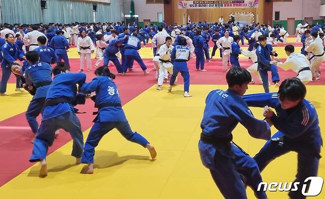 전국 남녀 유도선수 530여명이 8일 선산체육관 일원에서 동계전지훈련을 하고 있다. (구미시 제공) 2024.1.9/뉴스1