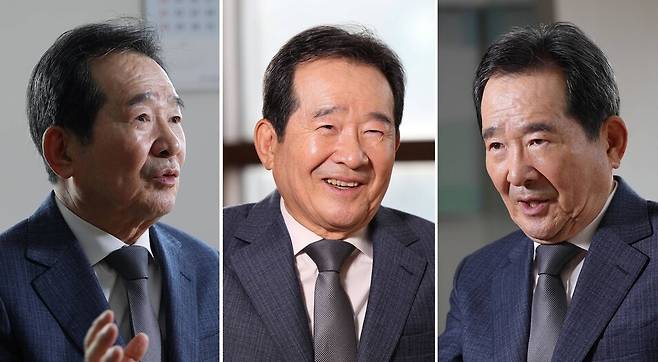 정세균 전 국무총리가 5일 오전 서울 종로에 있는 자신의 싱크탱크 ‘국민시대’ 사무실에서 <한겨레>와 인터뷰 하고 있다. 김봉규 선임기자 bong9@hani.co.kr