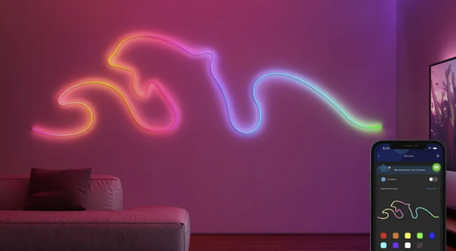 스타트업 고비의 이른바 'AI 조명 봇' 예시 이미지. 고비 앱에 "우리 집을 바비 드림하우스처럼 만들어 줘"라고 명령하면 이와 같은 분홍빛 물결 모양 빛을 뿜어낸다. 고비 제공
