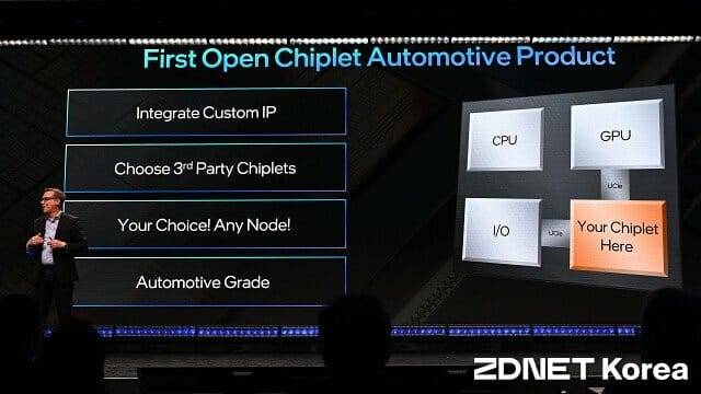 인텔은 서로 다른 반도체를 연동하는 UCIe 표준을 이용해 자동차용 반도체에 타사 제품도 통합 가능하다고 밝혔다. (사진=지디넷코리아)