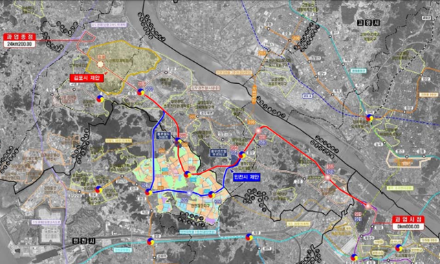서울지하철 5호선 김포·검단 연장 관련 인천시와 김포시의 제안 노선. 인천시 제공