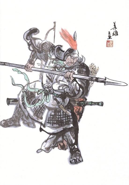 1만 궁노수의 화살을 맞고 전사한 장합군. 출처=예슝(葉雄) 화백