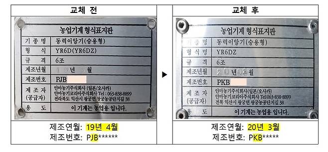 형식표지판 교체 전·후 예시 공정위 제공