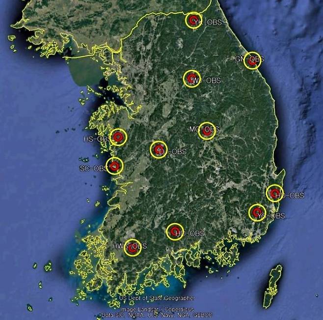 대한민국 지하수 관측정 위치. 한국지질자원연구원