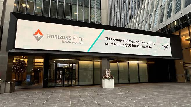 캐나다 현지 거래소에 게재된 Horizons ETFs 운용자산 300억 캐나다달러 돌파 기념 이미지