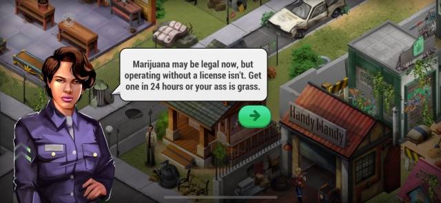 대마 판매 및 유통을 콘텐츠로 다루는 모 게임 플레이 장면. 플레이 중 캡처