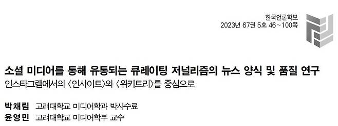 ▲한국언론학보 '소셜 미디어를 통해 유통되는 큐레이팅 저널리즘의 뉴스 양식 및 품질 연구' 논문 갈무리.